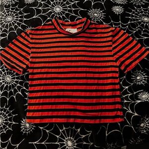 Vixen by Micheline Pitt Bad Girl Orange and Black Striped Crop Top